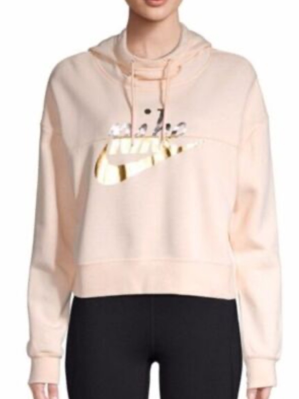Nike Women’s Peach Pullover Hoodie with Gold Logo Cropped